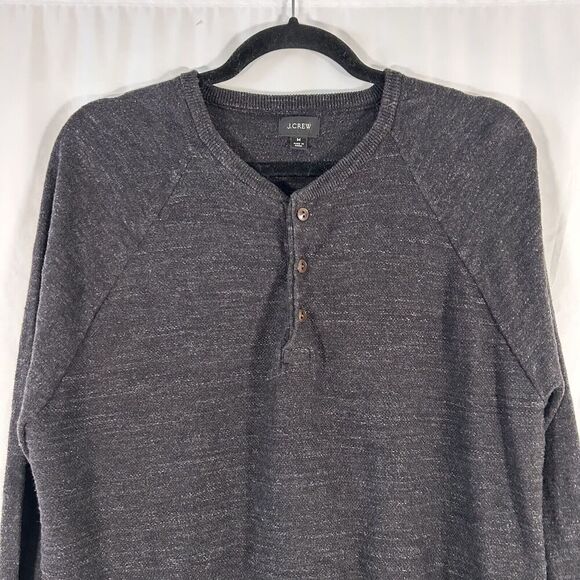 J. Crew Sweater Men's Medium Black 1/4 Button Long Sleeve 100% Cotton Pullover - Picture 2 of 6